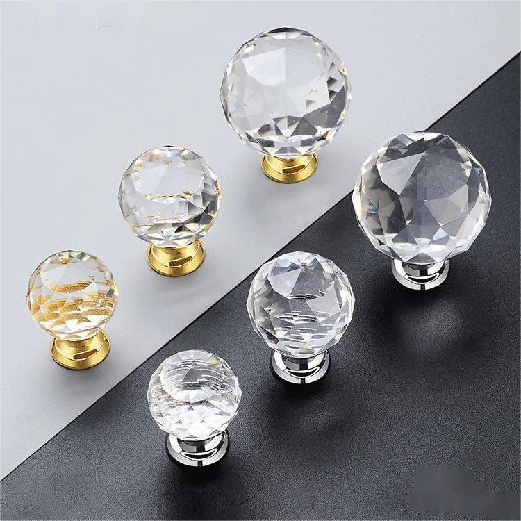 Modern Clear Glass Crystal Ball Handle Cabinet Pull Silver Golden Base Diamond Furniture Knobs