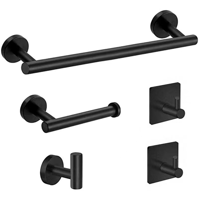 Bathroom Kitchen Hardware Five-Piece Set Black Brushed Stainless Steel Wall Mounted Towel Rack