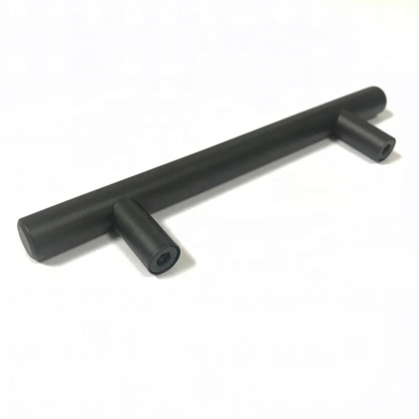 Matt Black Stainless steel Black Finishing Furniture Cabinet Hollow and Solid T Bar Drawer Pull Handle