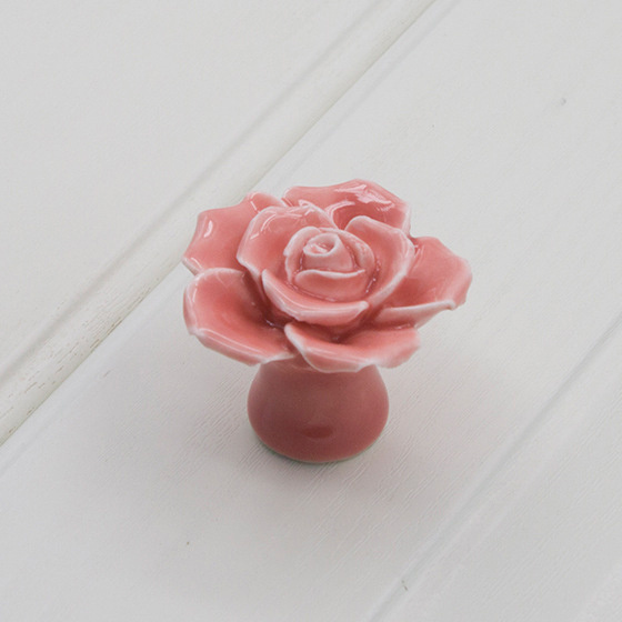 Furniture Flower Ceramic Drawer Handles Knobs  Elegant Pink Rose Bedroom Dresser Pulls