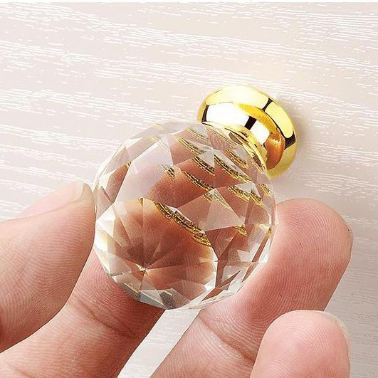 Modern Clear Glass Crystal Ball Handle Cabinet Pull Silver Golden Base Diamond Furniture Knobs