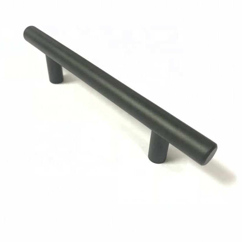 Matt Black Stainless steel Black Finishing Furniture Cabinet Hollow and Solid T Bar Drawer Pull Handle