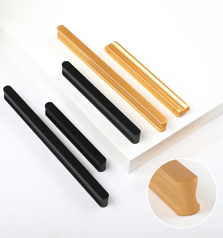 Aluminum Solid Kitchen Cabinet Handles Matte Black Handle and Pull for Bathroom Cabinets and Drawers