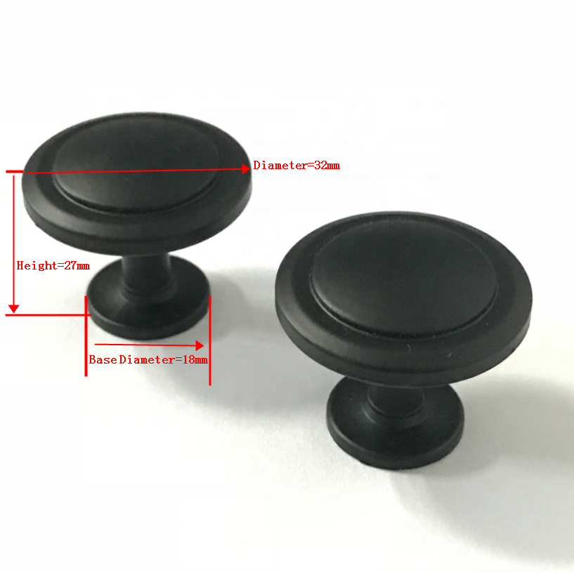 High quality Zinc Alloy Products Furniture Hardware Kitchen and Cupboard Matt Black color Round Flat Handle knob