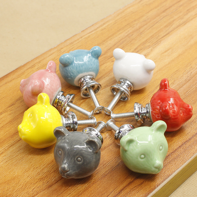 Furniture ceramic handle Bear animal European style modern simple cabinet drawer handle knob