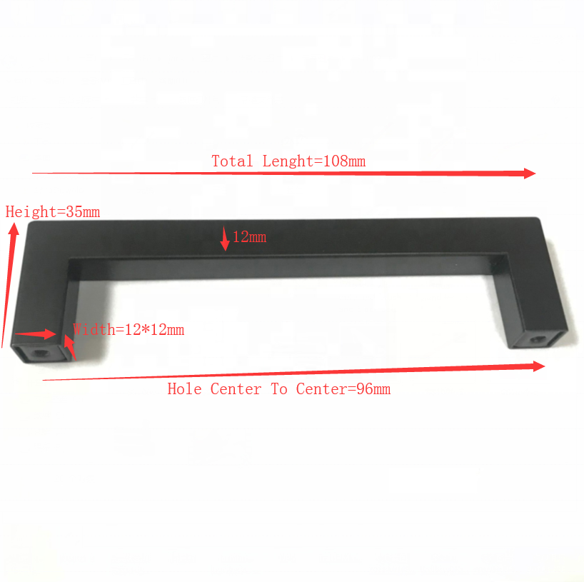 12x12mm Width Matt Black and Brush Stain 96mm 128mm Cabinet Hardware Square Furniture Drawer Stainless Steel Pull Handle