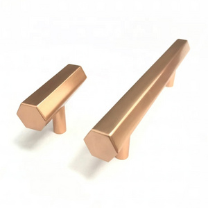 Rose gold color furniture cabinet and kitchen shiny rose gold color hexagon T bar handle