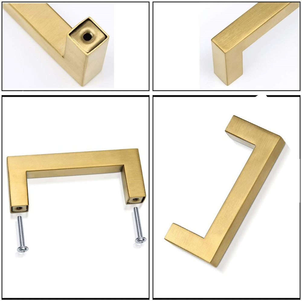 Gold Square Cabinet Handles Brushed Brass Kitchen Hardware Modern Drawer Furniture Door Knobs Cupboard Wardrobe Drawer Pull