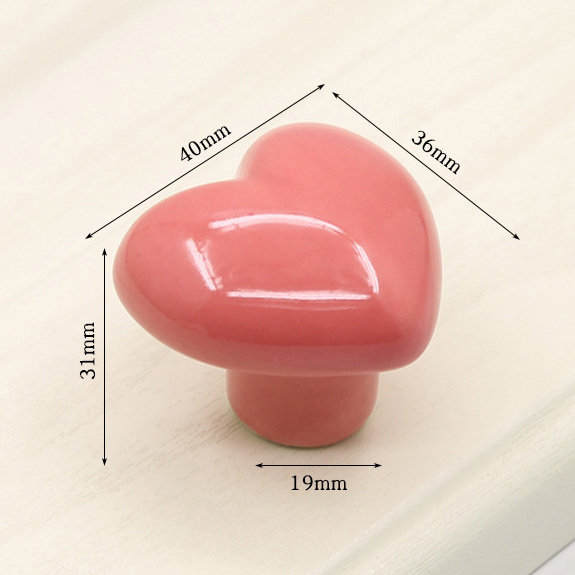 Lovely Heart-Shaped Ceramic Furniture Knob Cartoon Children Drawer Pulls Handles