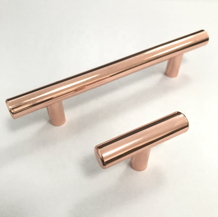 High quality Aluminum Products Furniture Cabinet Pull 3inch and 5inch T Bar Shiny Rose Gold Pull Handle