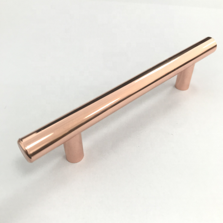 High quality Aluminum Products Furniture Cabinet Pull 3inch and 5inch T Bar Shiny Rose Gold Pull Handle