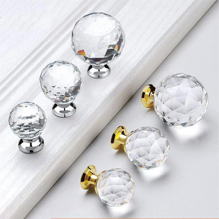 Modern Clear Glass Crystal Ball Handle Cabinet Pull Silver Golden Base Diamond Furniture Knobs