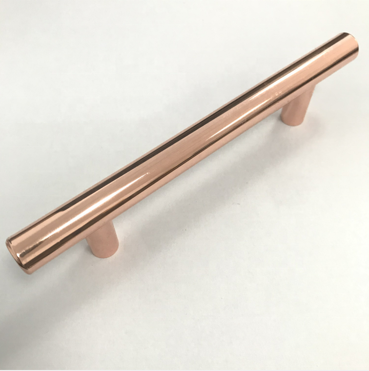 High quality Aluminum Products Furniture Cabinet Pull 3inch and 5inch T Bar Shiny Rose Gold Pull Handle