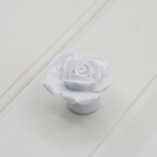 Furniture Flower Ceramic Drawer Handles Knobs  Elegant Pink Rose Bedroom Dresser Pulls