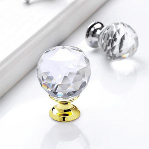 Modern Clear Glass Crystal Ball Handle Cabinet Pull Silver Golden Base Diamond Furniture Knobs