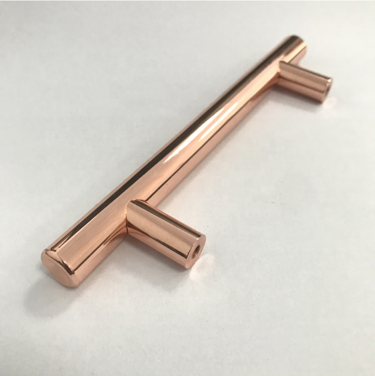 High quality Aluminum Products Furniture Cabinet Pull 3inch and 5inch T Bar Shiny Rose Gold Pull Handle