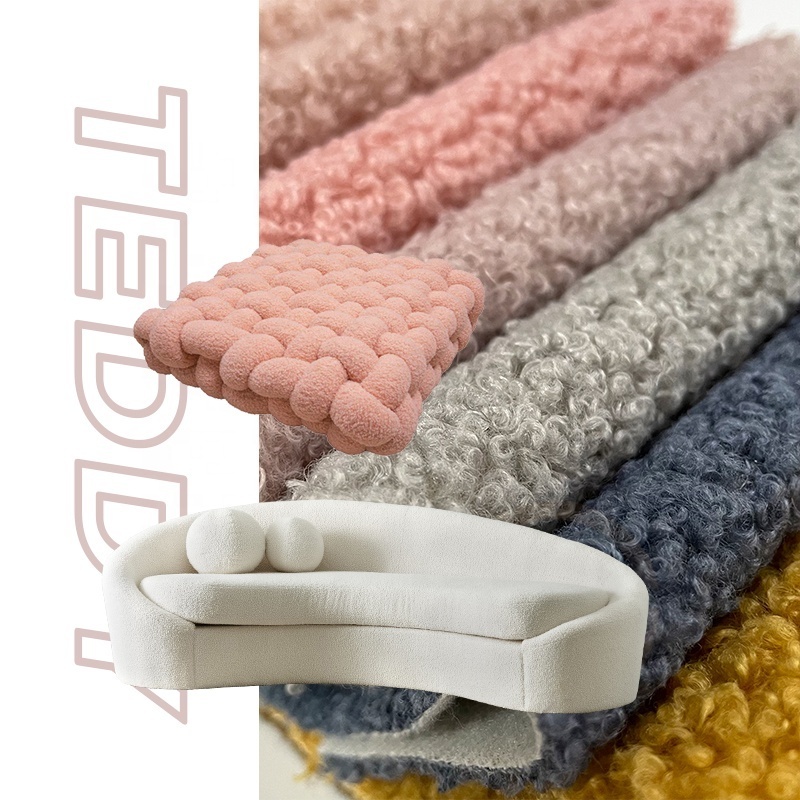 Soft Elasticity Loop Yark Fabric 100 Polyester Boucle Teddy Fleece Sofa Customized Woven Microfiber Fabric Cushion Cover 300gsm