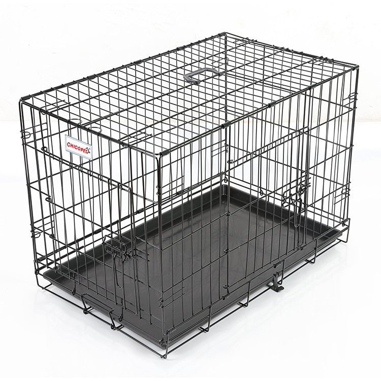 Wholesale cheap durable metal dog cages Two-door dog crates foldable mobile pet cages Pet Cage