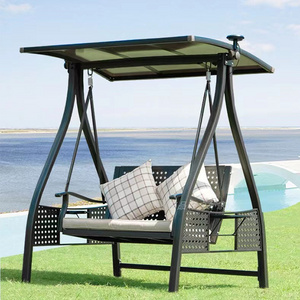 Patio Canopy Glider Hammock Cushioned Cast Aluminum Frame Bench Outdoor Garden Furniture Swing Sofa