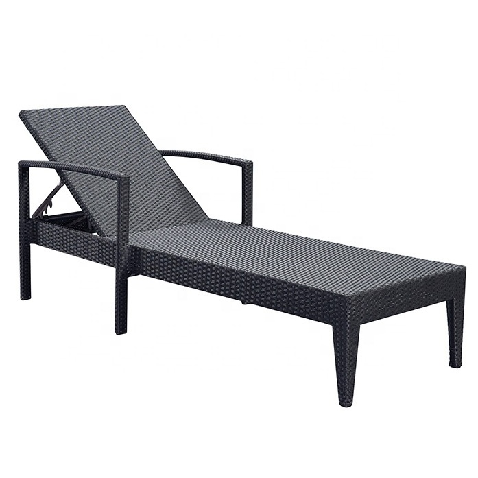 Outdoor Adjustable Rattan Wicker Black Hotel Garden Patio Swimming Pool Aluminum Sun Loungers for Bench