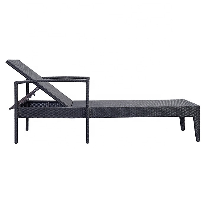 Outdoor Adjustable Rattan Wicker Black Hotel Garden Patio Swimming Pool Aluminum Sun Loungers for Bench