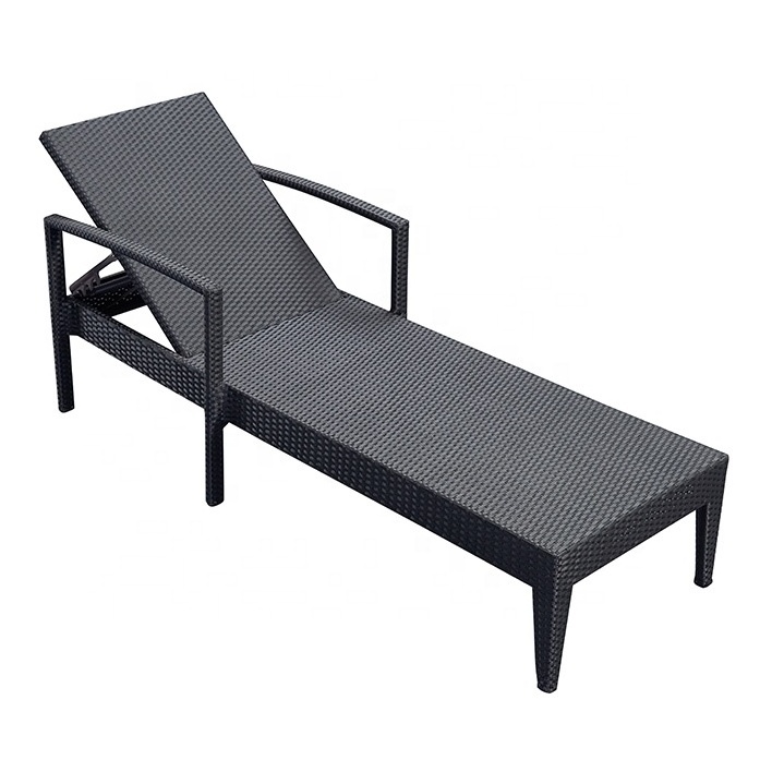 Outdoor Adjustable Rattan Wicker Black Hotel Garden Patio Swimming Pool Aluminum Sun Loungers for Bench