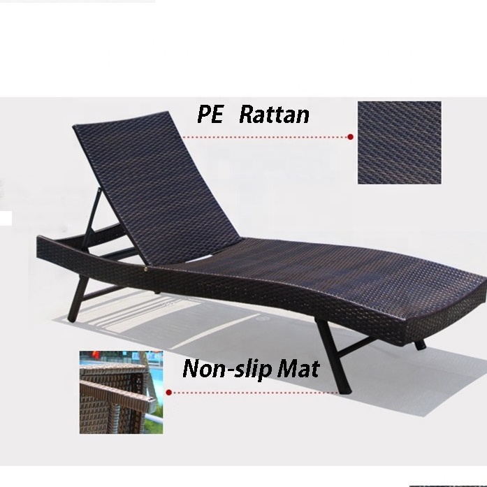 Leisure Rattan Woven Beach Recliner Living Room Balcony Courtyard Folding Poolside  Lounge Chair