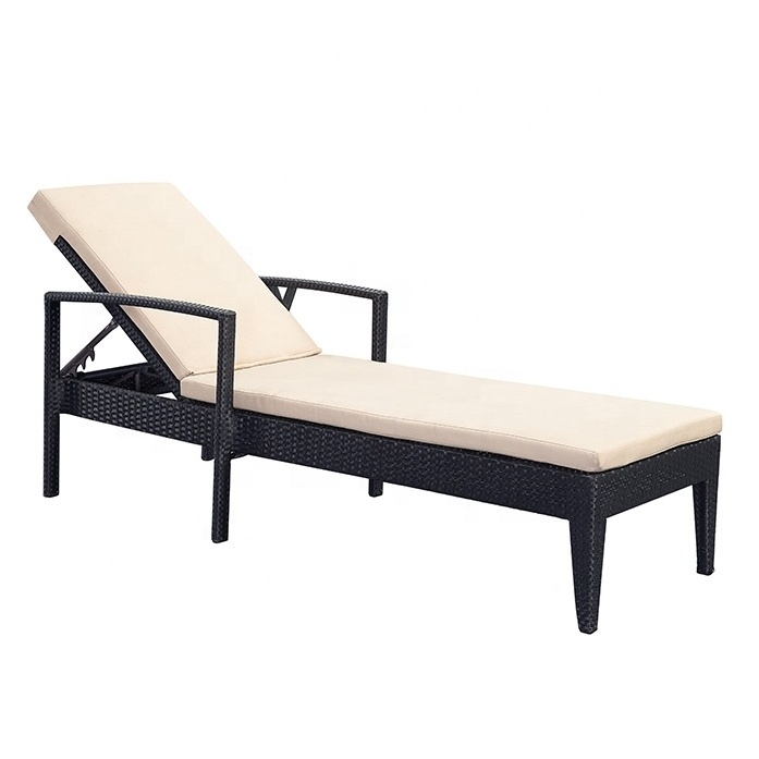 Outdoor Adjustable Rattan Wicker Black Hotel Garden Patio Swimming Pool Aluminum Sun Loungers for Bench