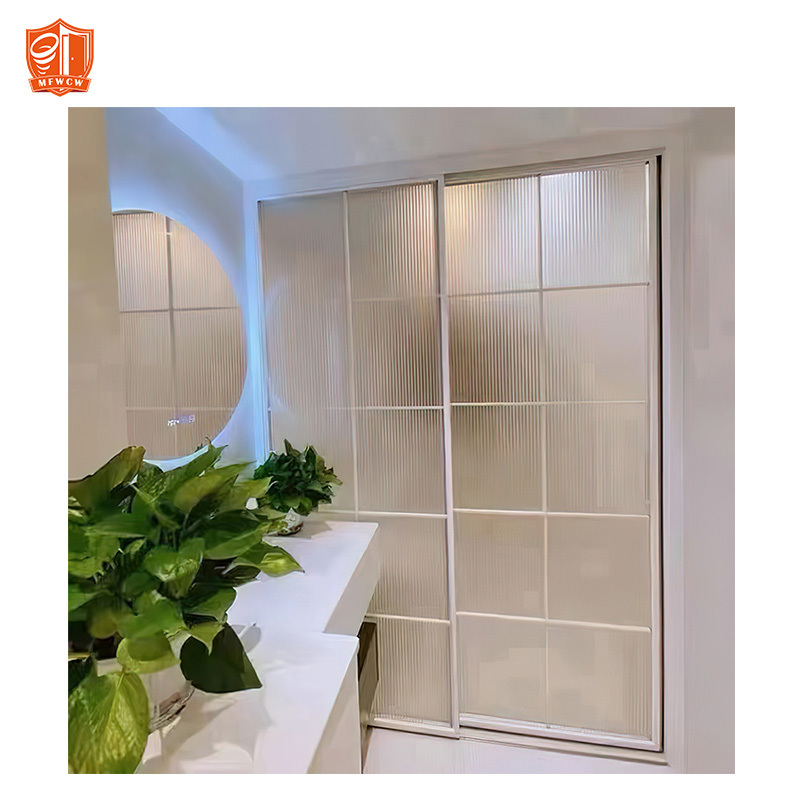 Fluted Glass Sliding Door Modern Glass Shower Door Bedroom Kitchen Room Divider Aluminum Slim Frame Interior Glass Door