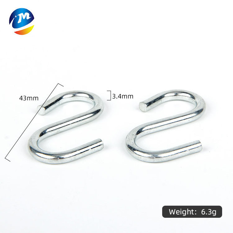 3.4mm wide 43mm long s type hook zinc plated s-hook hanging thick iron metal s shaped hooks for hanging bags