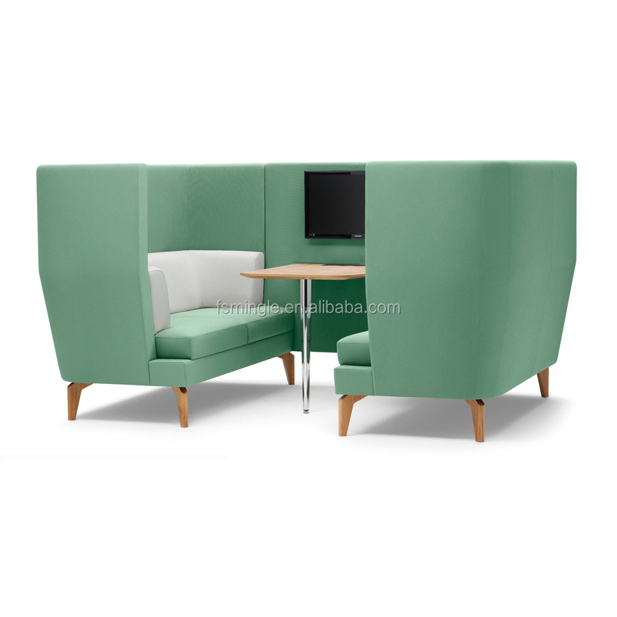 Fabric type U shape sofa/booth seating/meeting sofa with TV display system and desk