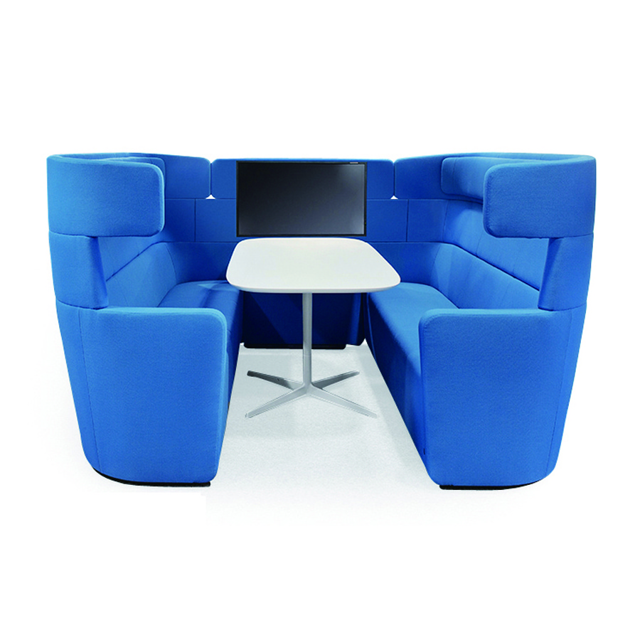 Fabric type U shape sofa/booth seating/meeting sofa with TV display system and desk