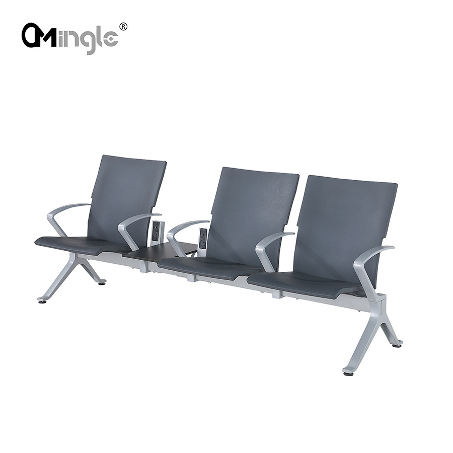 Airport Waiting Chairs Gang Chair Seats Steel Optional PU Leather Cushion Three Seats Tandem Bench