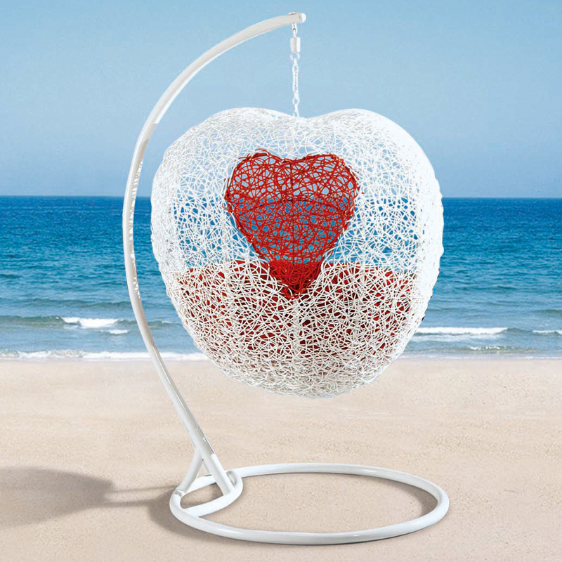 Modern Design Heart Shaped Single PE Rattan Swing Chair Garden Wicker Hanging Chair