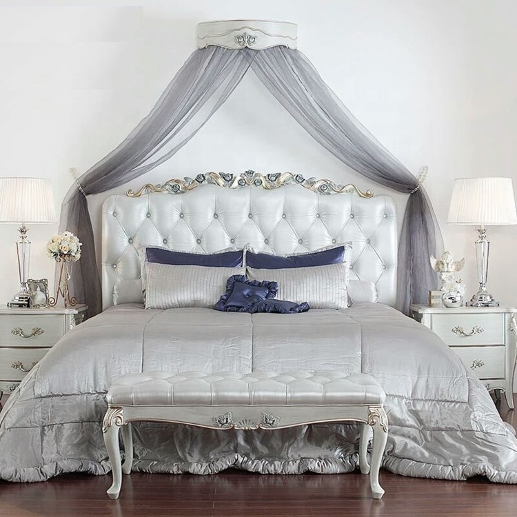 Luxury Post-Modern Solid Wood Carved Fabric Bed European Style Murphy Bedroom Furniture