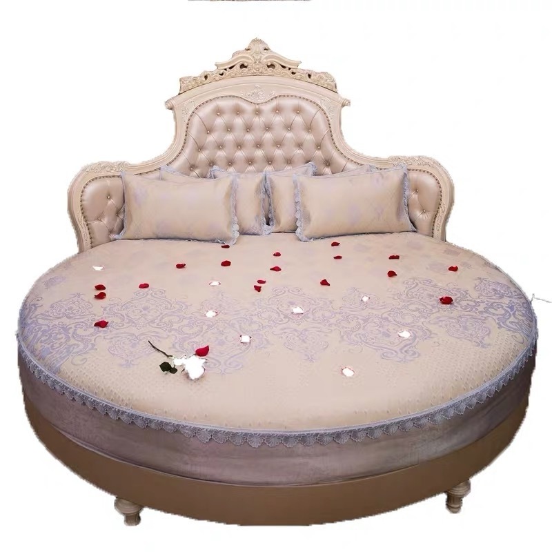 European Style Victoria Round Bed Vintage Leather Bedroom Set Adult Solid Wood Furniture