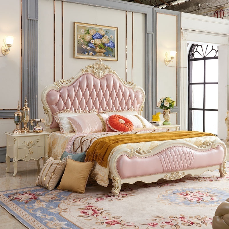 Baroque Adults Double Bed Awesome Pink Princess Bed Hot Sale Bedroom Antique Bed