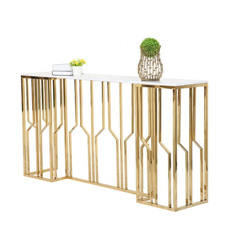 European Style Gold Console Table Decorative Living Room Table Stainless Steel Marble Console Table