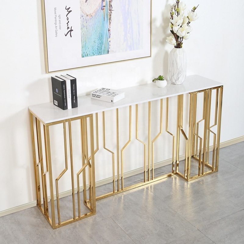 European Style Gold Console Table Decorative Living Room Table Stainless Steel Marble Console Table