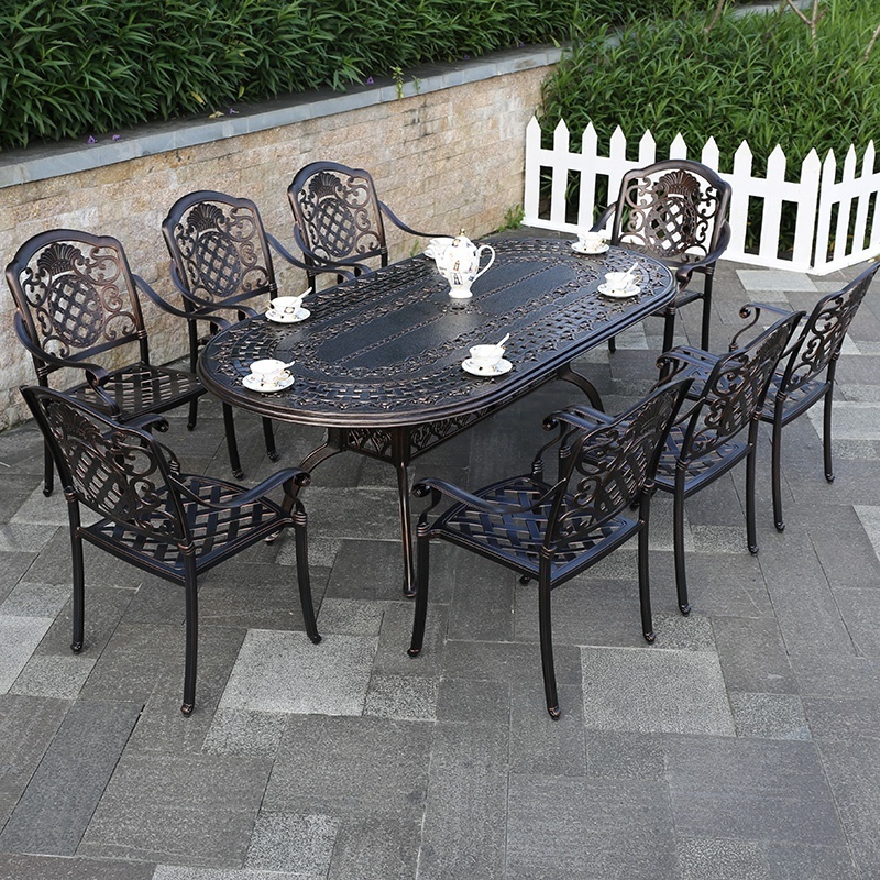 Factory Price Outdoor Gathering Furniture Die-casting Villa Iron Metal Dining Sets Specific Use Deluxe Bistro Garden Set