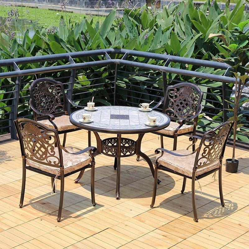 Factory Price Outdoor Gathering Furniture Die-casting Villa Iron Metal Dining Sets Specific Use Deluxe Bistro Garden Set