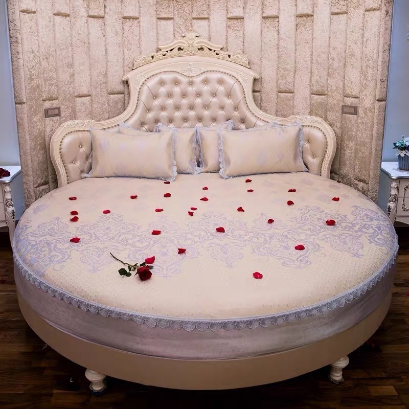 European Style Victoria Round Bed Vintage Leather Bedroom Set Adult Solid Wood Furniture