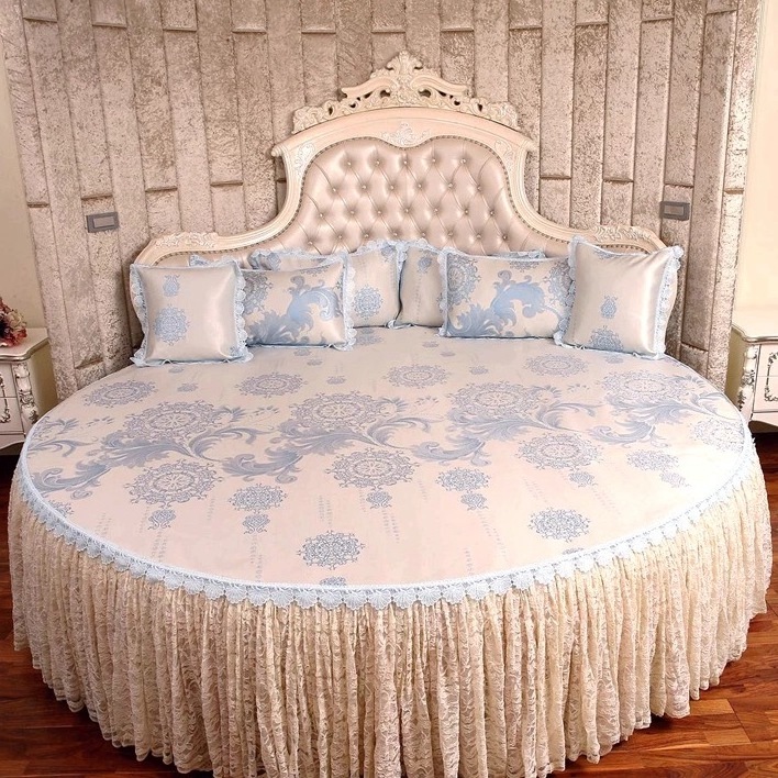 European Style Victoria Round Bed Vintage Leather Bedroom Set Adult Solid Wood Furniture