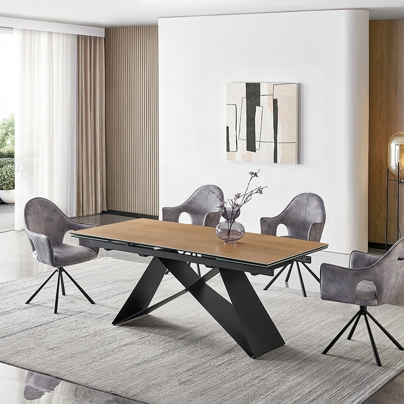 Wood grain dining table ceramic countertop and legs Modern casual coffee table used in the home and kitchen