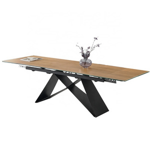 Wood grain dining table ceramic countertop and legs Modern casual coffee table used in the home and kitchen