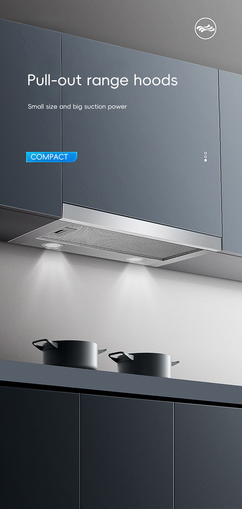 kitchen chimney  600mm Pull-out smart smoke extractor hood ductless cooker exhaust range hood  for kitchen