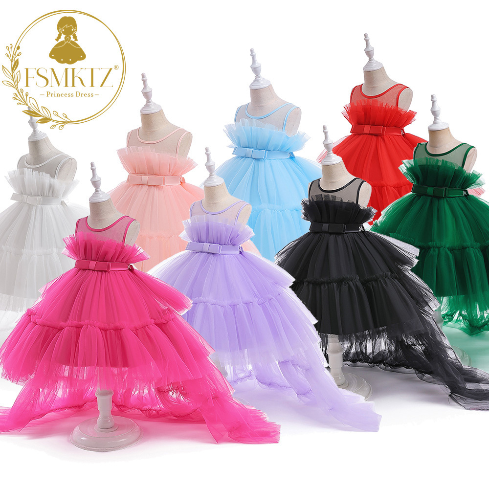 FSMKTZ girls long trailing party dress baby frock design party wear princess dress for girls kids girl gown T5353