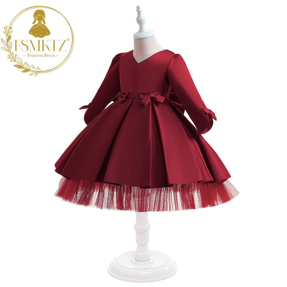 FSMKTZ Fancy Kids Frock Collection Toddler Girls 4-7 years Party Dress Red Green Formal Party Dress for Kids