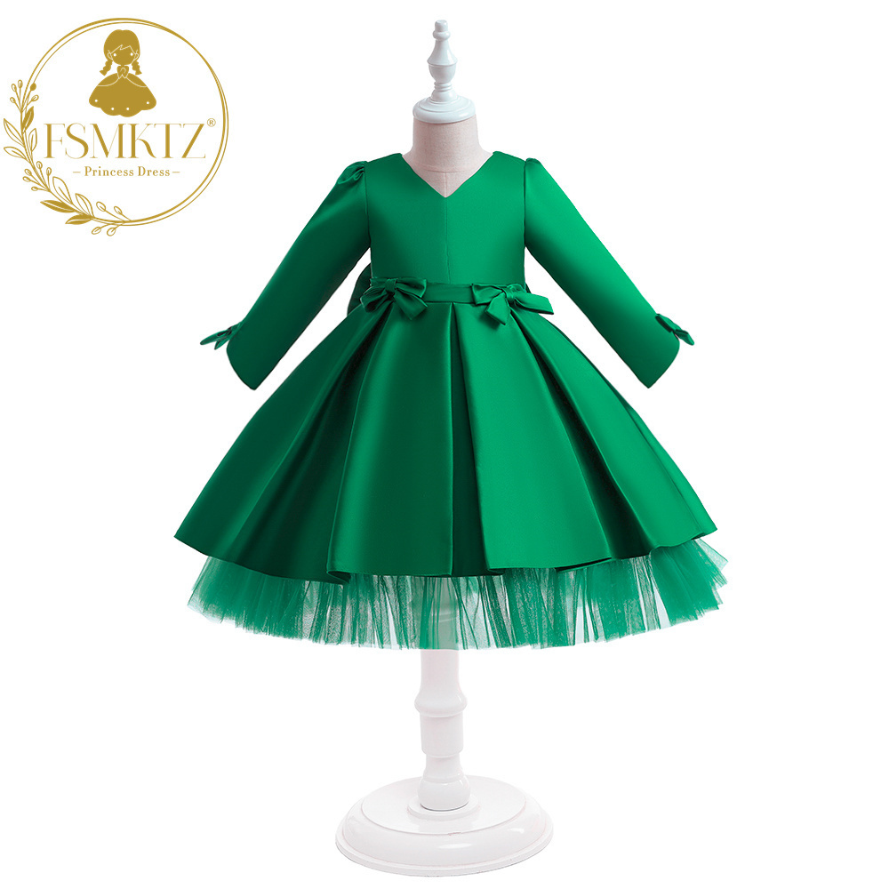 FSMKTZ Fancy Kids Frock Collection Toddler Girls 4-7 years Party Dress Red Green Formal Party Dress for Kids