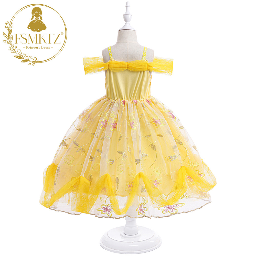 Little Girls Dress Up Princess Fairy Fancy Outfit Birthday Cosplay Carnival Yellow Kids Dance Costume